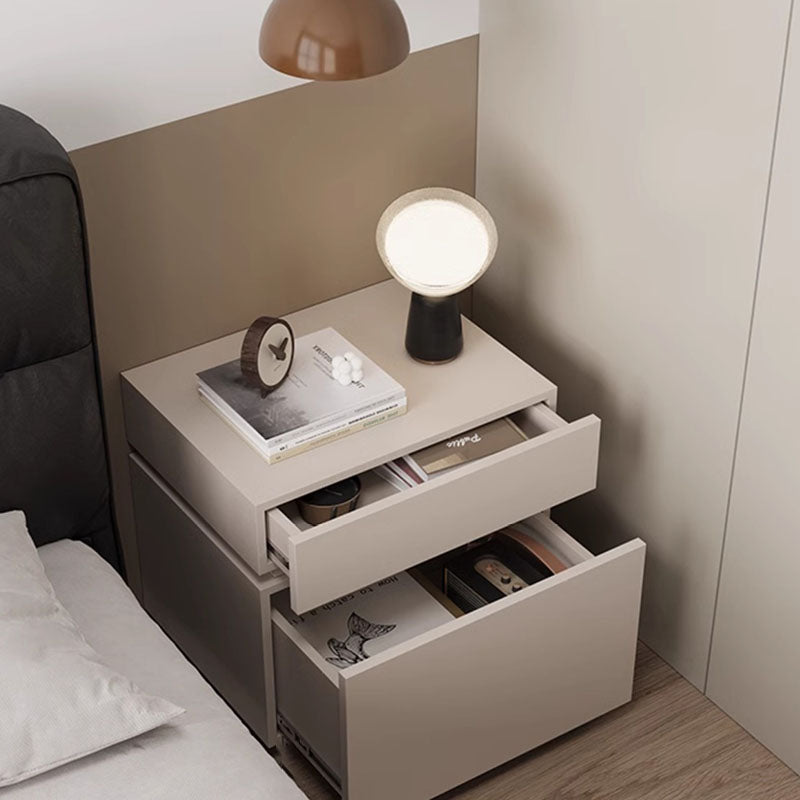 Modern Minimalist Solid Wood Rectangular Nightstand With 2 Drawers For Bedroom