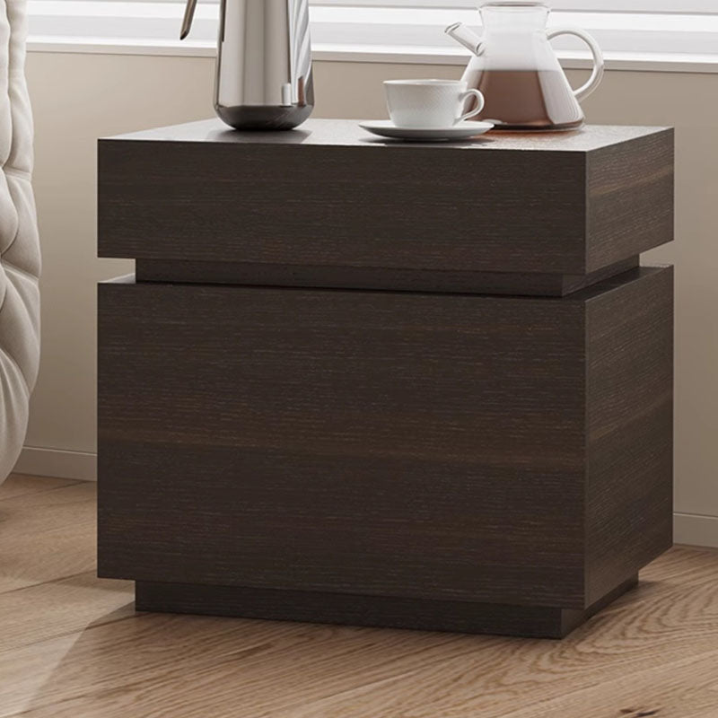 Modern Minimalist Solid Wood Rectangular Nightstand With 2 Drawers For Bedroom