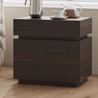Modern Minimalist Solid Wood Rectangular Nightstand With 2 Drawers For Bedroom