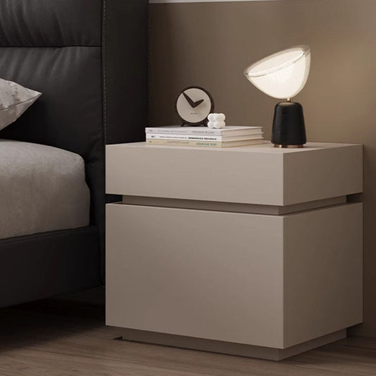 Modern Minimalist Solid Wood Rectangular Nightstand With 2 Drawers For Bedroom