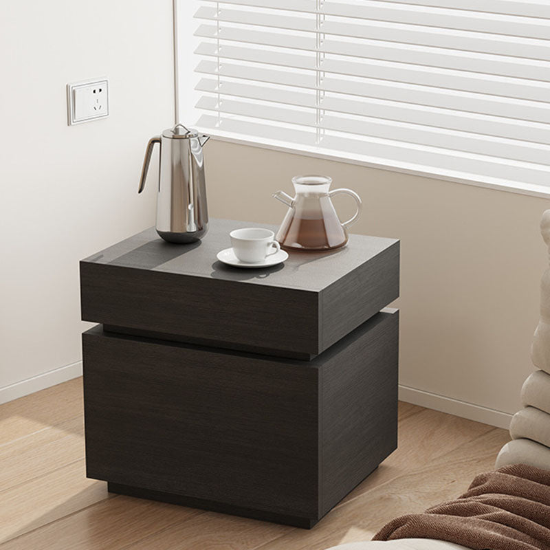 Modern Minimalist Solid Wood Rectangular Nightstand With 2 Drawers For Bedroom