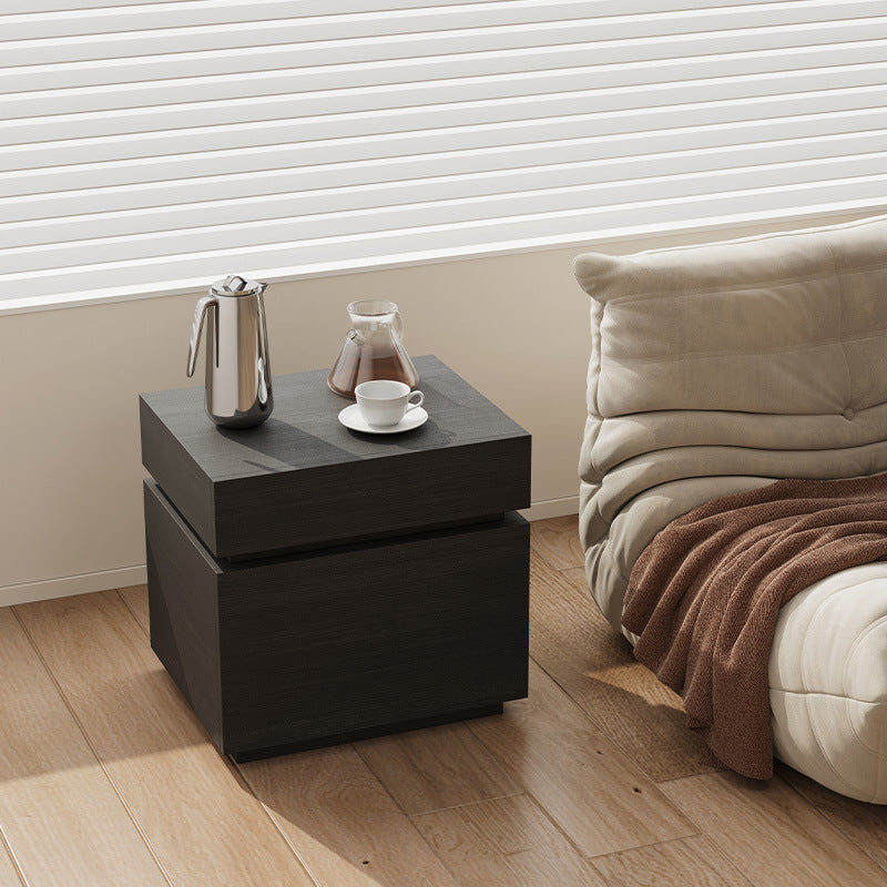 Modern Minimalist Solid Wood Rectangular Nightstand With 2 Drawers For Bedroom