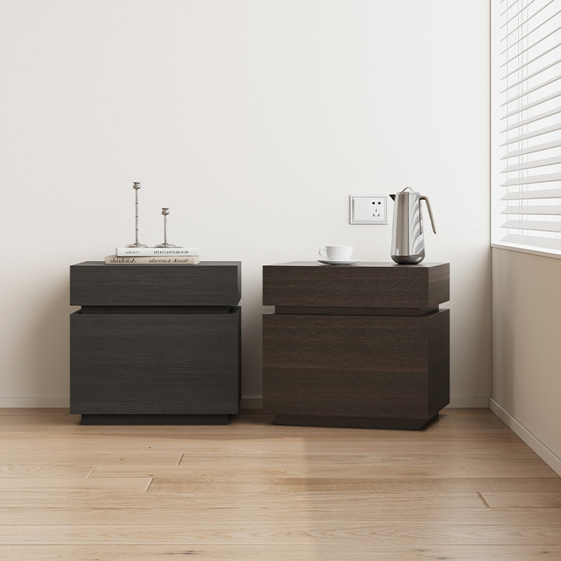 Modern Minimalist Solid Wood Rectangular Nightstand With 2 Drawers For Bedroom