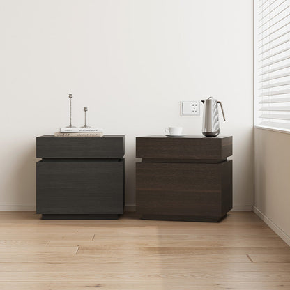 Modern Minimalist Solid Wood Rectangular Nightstand With 2 Drawers For Bedroom