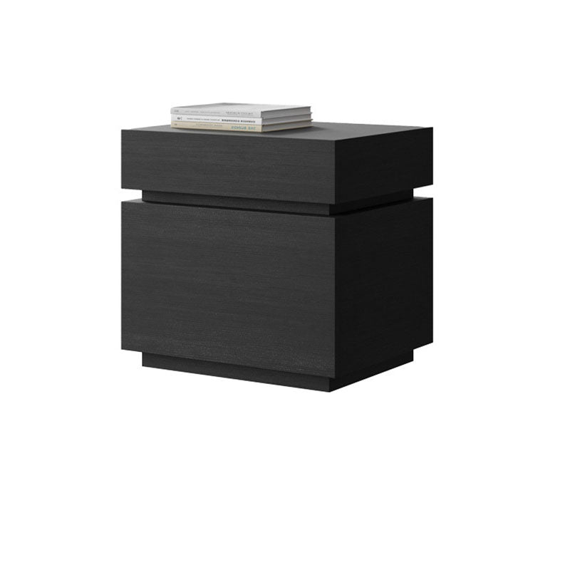 Modern Minimalist Solid Wood Rectangular Nightstand With 2 Drawers For Bedroom
