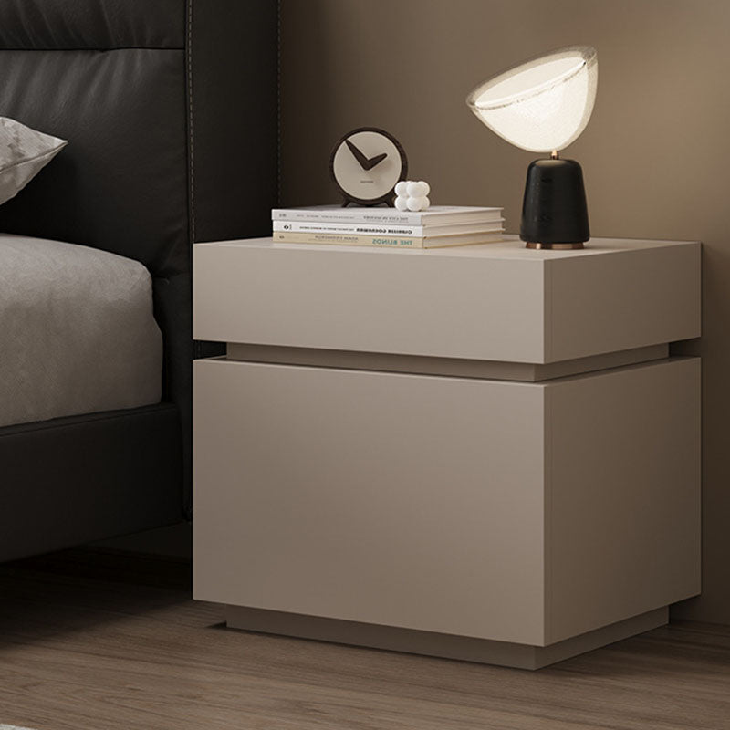 Modern Minimalist Solid Wood Rectangular Nightstand With 2 Drawers For Bedroom