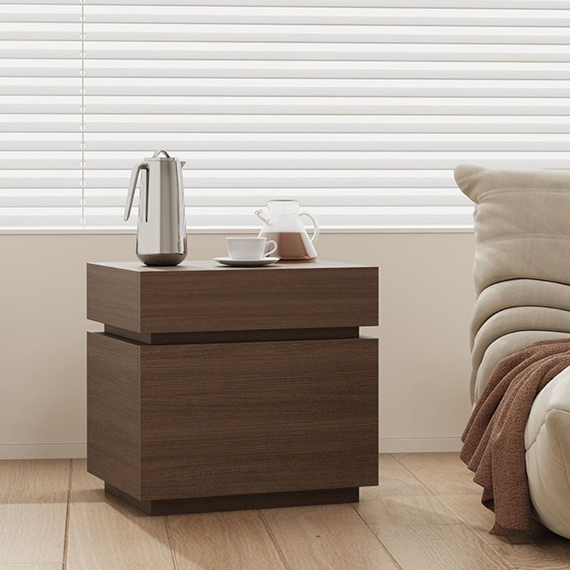 Modern Minimalist Solid Wood Rectangular Nightstand With 2 Drawers For Bedroom