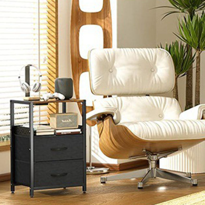 Traditional Vintage Solid Wood Metal Textured Rectangular Side Table With 2 Drawers For Bedroom