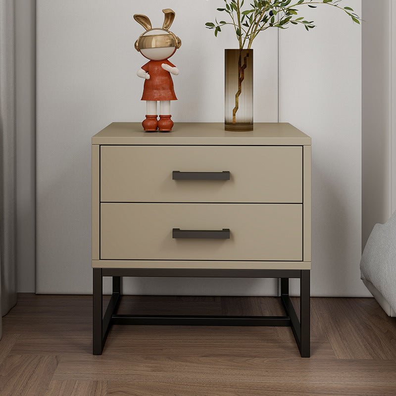 Modern Minimalist Engineered Wood Metal Square Nightstand With 2 Drawers For Bedroom