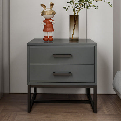 Modern Minimalist Engineered Wood Metal Square Nightstand With 2 Drawers For Bedroom
