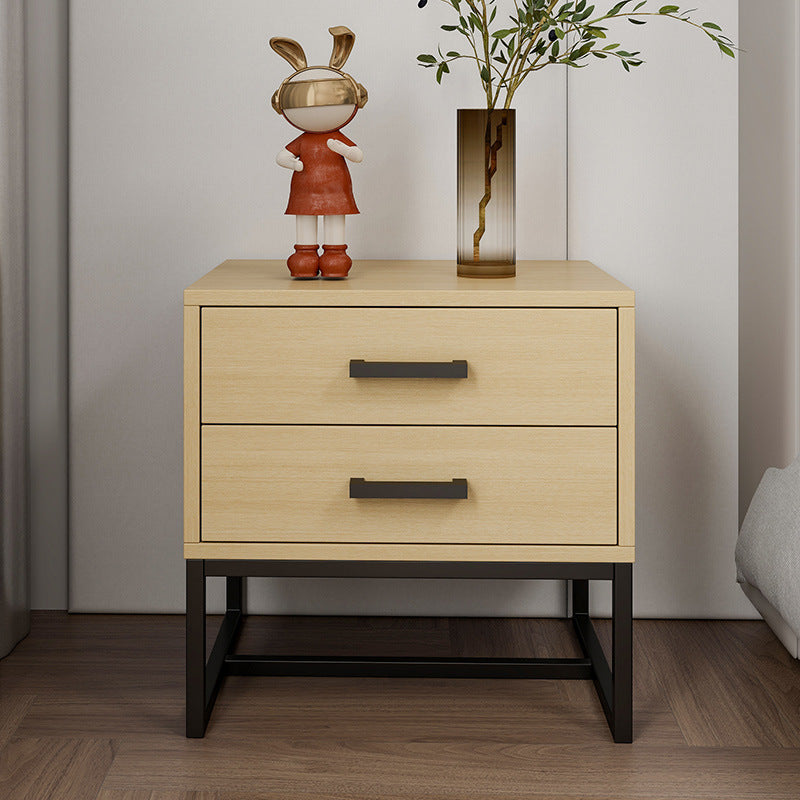 Modern Minimalist Engineered Wood Metal Square Nightstand With 2 Drawers For Bedroom