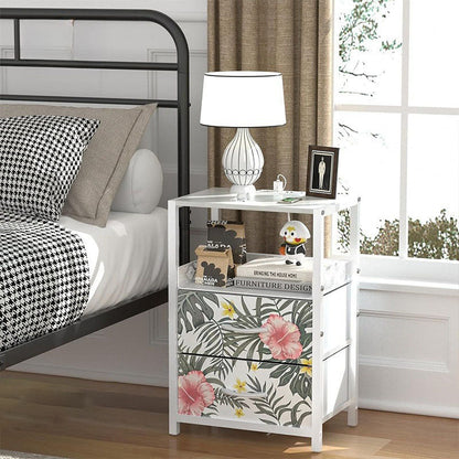 Traditional Vintage Solid Wood Metal Textured Rectangular Side Table With 2 Drawers For Bedroom