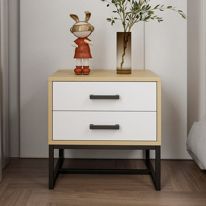 Modern Minimalist Engineered Wood Metal Square Nightstand With 2 Drawers For Bedroom