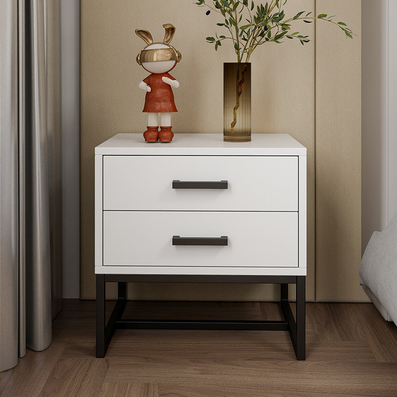 Modern Minimalist Engineered Wood Metal Square Nightstand With 2 Drawers For Bedroom