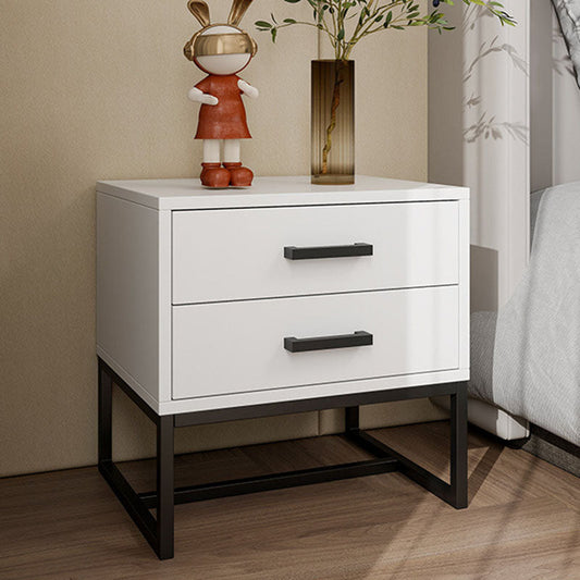 Modern Minimalist Engineered Wood Metal Square Nightstand With 2 Drawers For Bedroom