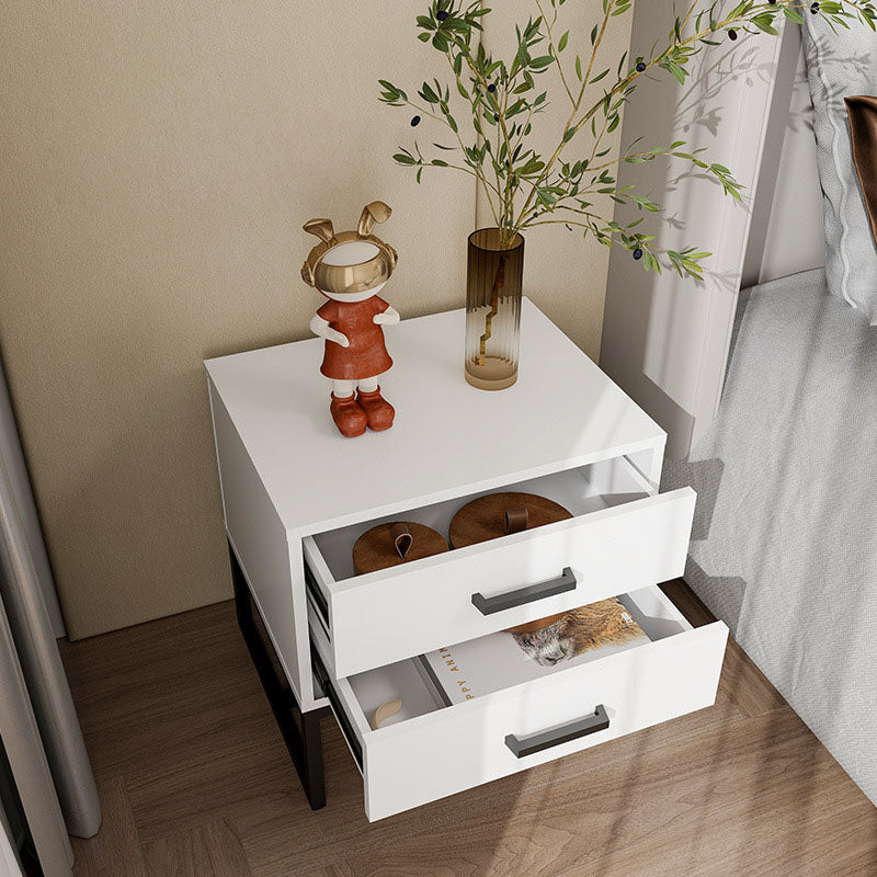 Modern Minimalist Engineered Wood Metal Square Nightstand With 2 Drawers For Bedroom