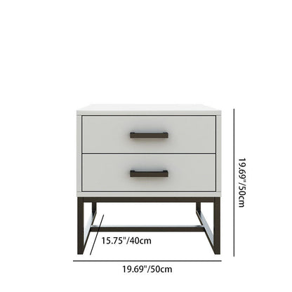 Modern Minimalist Engineered Wood Metal Square Nightstand With 2 Drawers For Bedroom