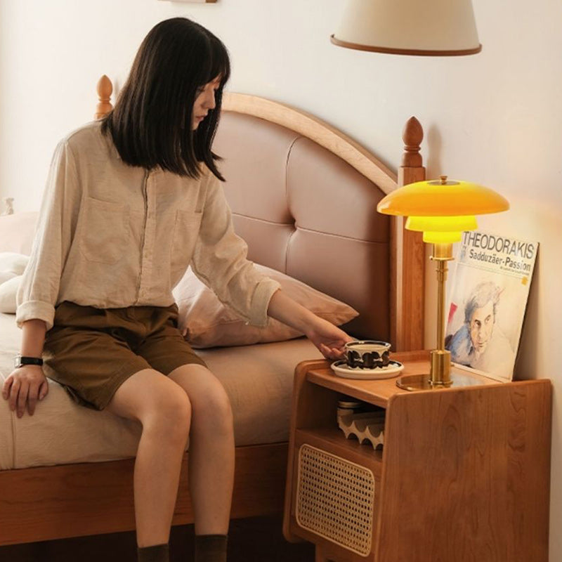 Traditional Chinese Solid Wood Rattan Square Cylinder Hollow Nightstand With 1-Drawer For Bedroom