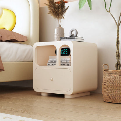 Modern Minimalist Engineered Wood Rounded Square Nightstand 1-Drawer For Bedroom