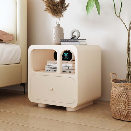 Modern Minimalist Engineered Wood Rounded Square Nightstand 1-Drawer For Bedroom