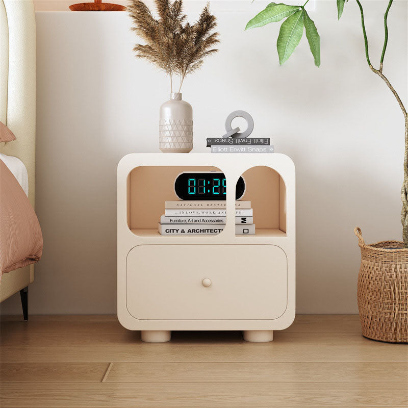 Modern Minimalist Engineered Wood Rounded Square Nightstand 1-Drawer For Bedroom