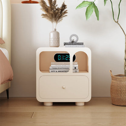 Modern Minimalist Engineered Wood Rounded Square Nightstand 1-Drawer For Bedroom