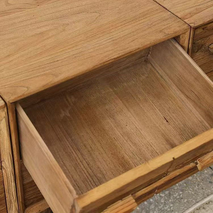 Traditional Chinese Solid Wood Textured Square Nightstand 2-Drawer For Bedroom