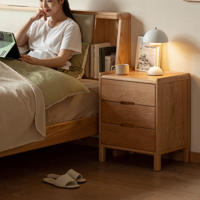 Modern Minimalist Solid Wood Rectangular Nightstand 2/3-Drawer For Bedroom