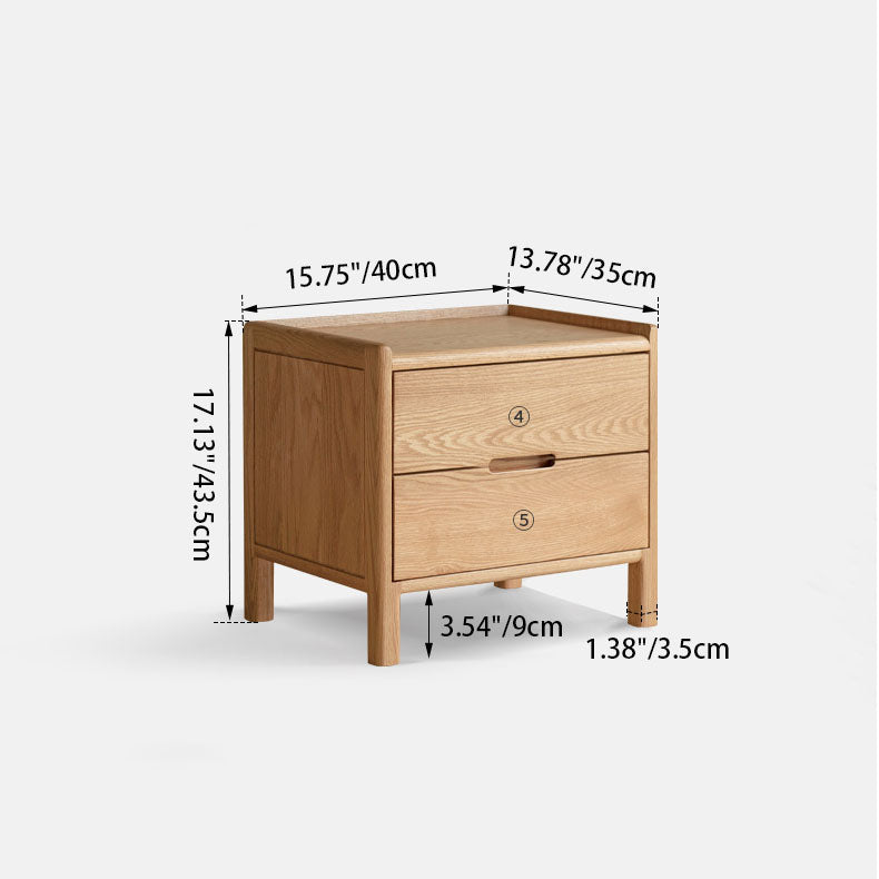 Modern Minimalist Solid Wood Rectangular Nightstand 2/3-Drawer For Bedroom