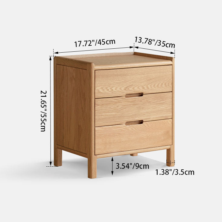 Modern Minimalist Solid Wood Rectangular Nightstand 2/3-Drawer For Bedroom