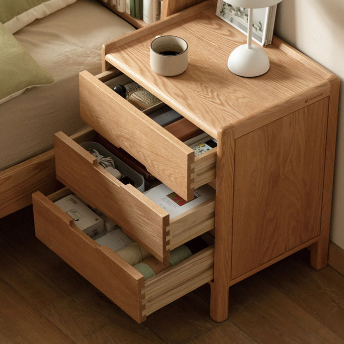 Modern Minimalist Solid Wood Rectangular Nightstand 2/3-Drawer For Bedroom