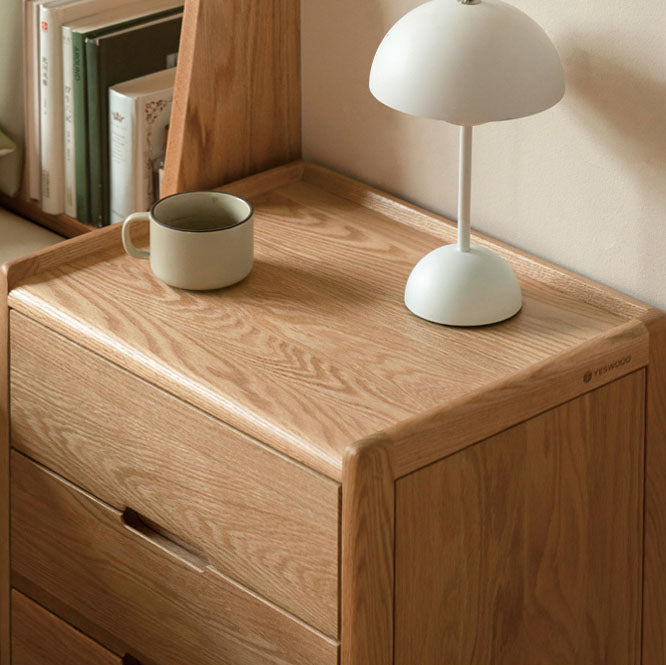 Modern Minimalist Solid Wood Rectangular Nightstand 2/3-Drawer For Bedroom