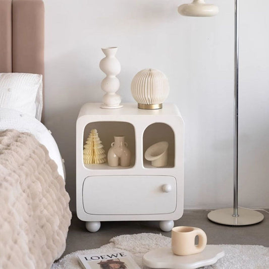 Modern Minimalist Engineered Wood Rounded Square Nightstand With 1-Drawer For Bedroom