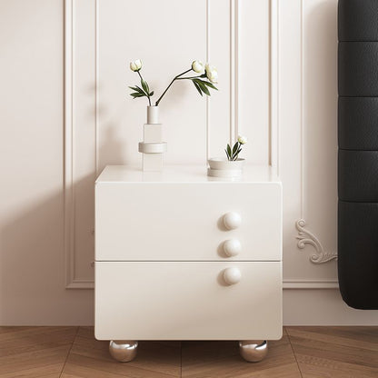 Modern Luxury Medium-Density Fiberboard Wood Stainless Steel Ball-Shaped Square Nightstand 2-Drawer For Bedroom