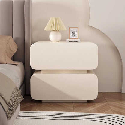 Modern Minimalist Nappa Leather Solid Wood Rounded Rectangular Nightstand With 2 Drawers For Bedroom
