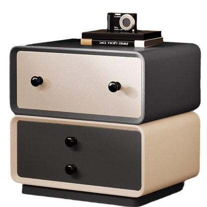 Contemporary Creative Microfiber Leather Solid Wood Metal Robot-Shaped Square Nightstand 2-Drawer For Bedroom
