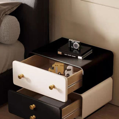 Contemporary Creative Microfiber Leather Solid Wood Metal Robot-Shaped Square Nightstand 2-Drawer For Bedroom
