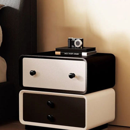 Contemporary Creative Microfiber Leather Solid Wood Metal Robot-Shaped Square Nightstand 2-Drawer For Bedroom