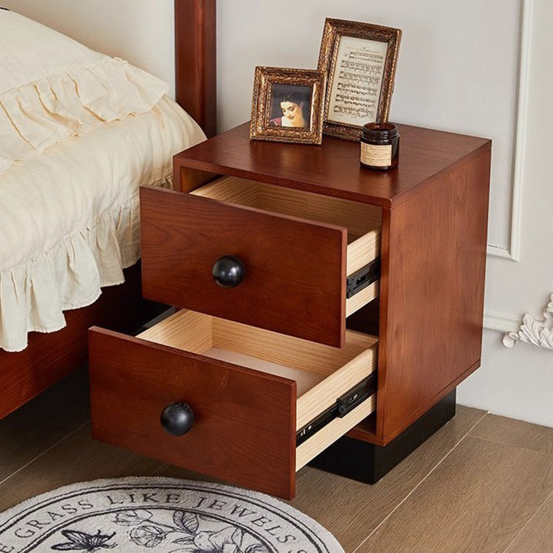 Traditional Vintage Solid Wood Rectangular Ball-Leg Nightstand 2-Drawer For Bedroom