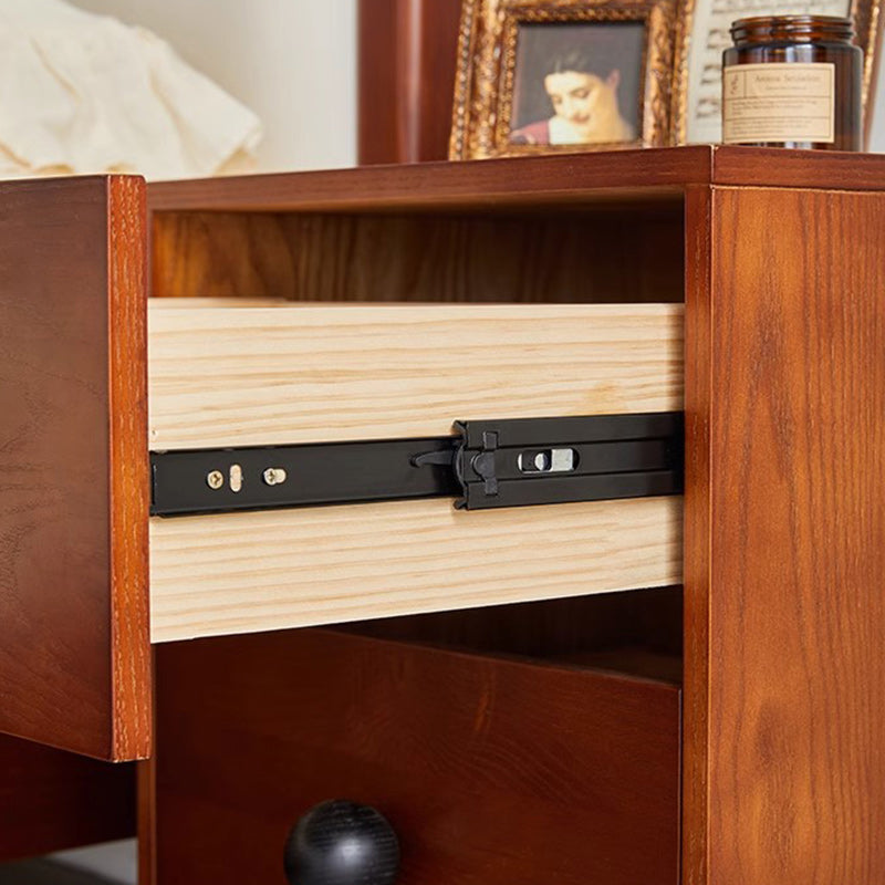 Traditional Vintage Solid Wood Rectangular Ball-Leg Nightstand 2-Drawer For Bedroom