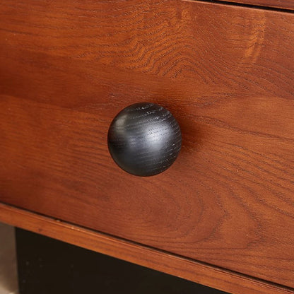 Traditional Vintage Solid Wood Rectangular Ball-Leg Nightstand 2-Drawer For Bedroom