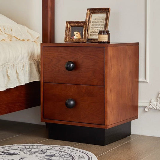 Traditional Vintage Solid Wood Rectangular Ball-Leg Nightstand 2-Drawer For Bedroom