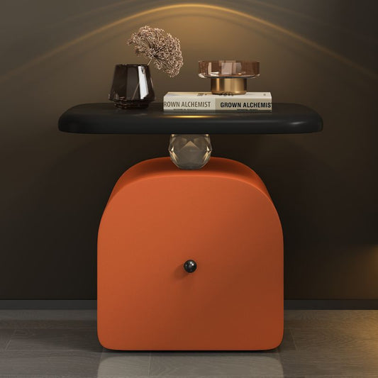 Traditional French Wood Cat-Scratch-Leather Acrylic Curved Square Nightstand 1-Drawer For Bedroom