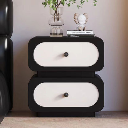 Traditional French Solid Wood Microfiber Leather Rounded Rectangle Nightstand 2-Drawer For Bedroom