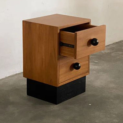 Traditional Chinese Solid Wood Metal Rectangular Ball-Leg Nightstand 2-Drawer For Bedroom