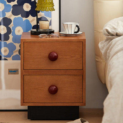 Traditional Chinese Solid Wood Metal Rectangular Ball-Leg Nightstand 2-Drawer For Bedroom