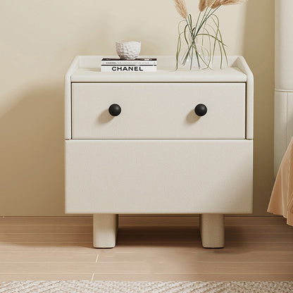 Contemporary Creative Solid Wood Faux Leather Metal Rounded Rectangular Nightstand 2-Drawer For Bedroom