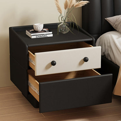 Contemporary Creative Solid Wood Faux Leather Metal Rounded Rectangular Nightstand 2-Drawer For Bedroom