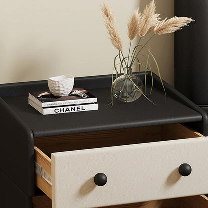 Contemporary Creative Solid Wood Faux Leather Metal Rounded Rectangular Nightstand 2-Drawer For Bedroom