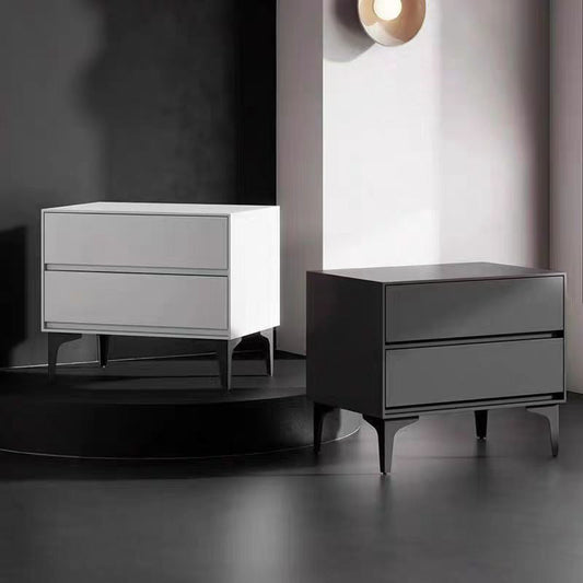 Modern Luxury Solid Wood Carbon Steel Rectangular Cylindrical Nightstand With 2 Drawers For Bedroom